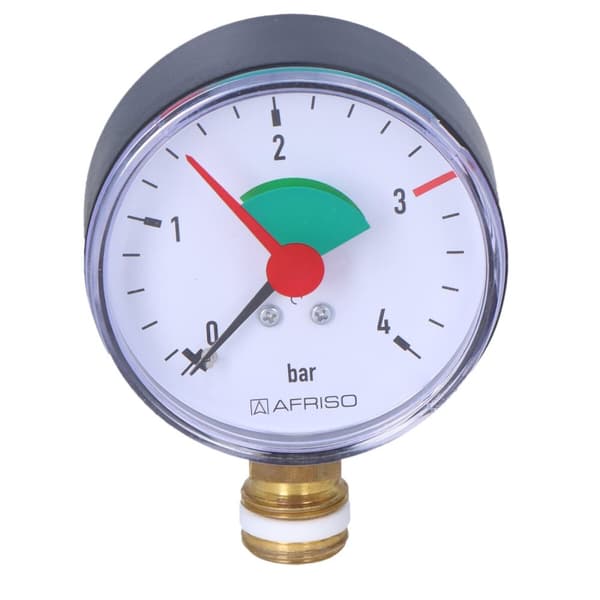 Varmemanometer HZ 63 RAD, fi 63 mm, 0-4 bar, 3/8 tommer radius, kl. 2,5 lodret