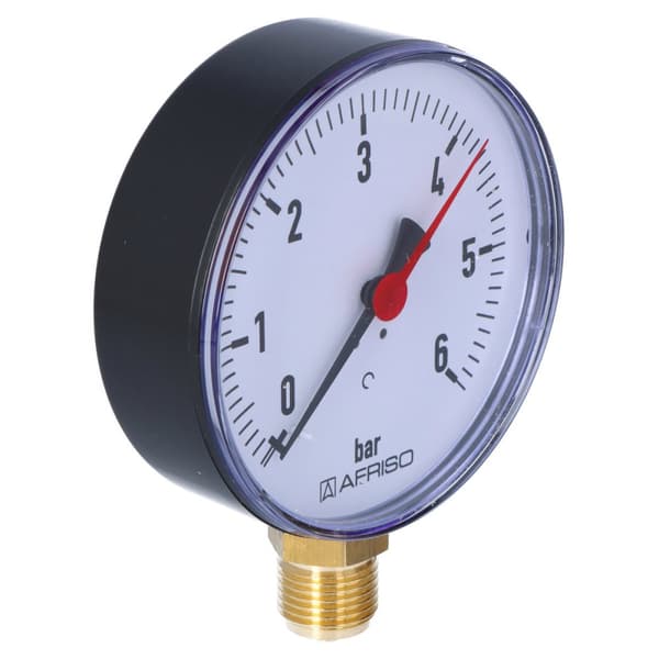 Varmemanometer RF 100 RAD, fi 100 mm, 0-6 bar, 1/2 tomme radius, kl. 2,5 lodret