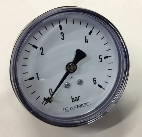 Varmemanometer RF 63 AX, fi 63 mm, 0-6 bar, 1/4 tomme akse, klasse 2,5 vandret