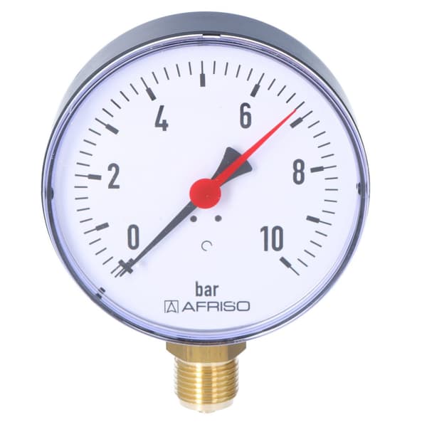 Varmemanometer RF 100 RAD, fi 100 mm, 0-10 bar, 1/2 tomme radius, kl. 2,5 lodret