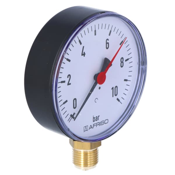 Varmemanometer RF 100 RAD, fi 100 mm, 0-10 bar, 1/2 tomme radius, kl. 2,5 lodret
