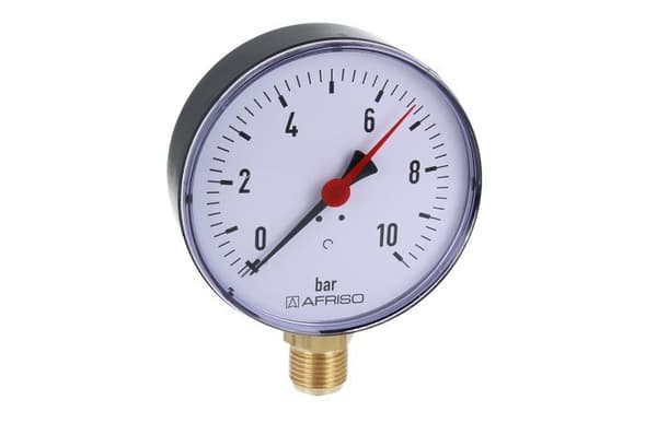 Varmemanometer RF 100 RAD, fi 100 mm, 0-10 bar, 1/2 tomme radius, kl. 2,5 lodret