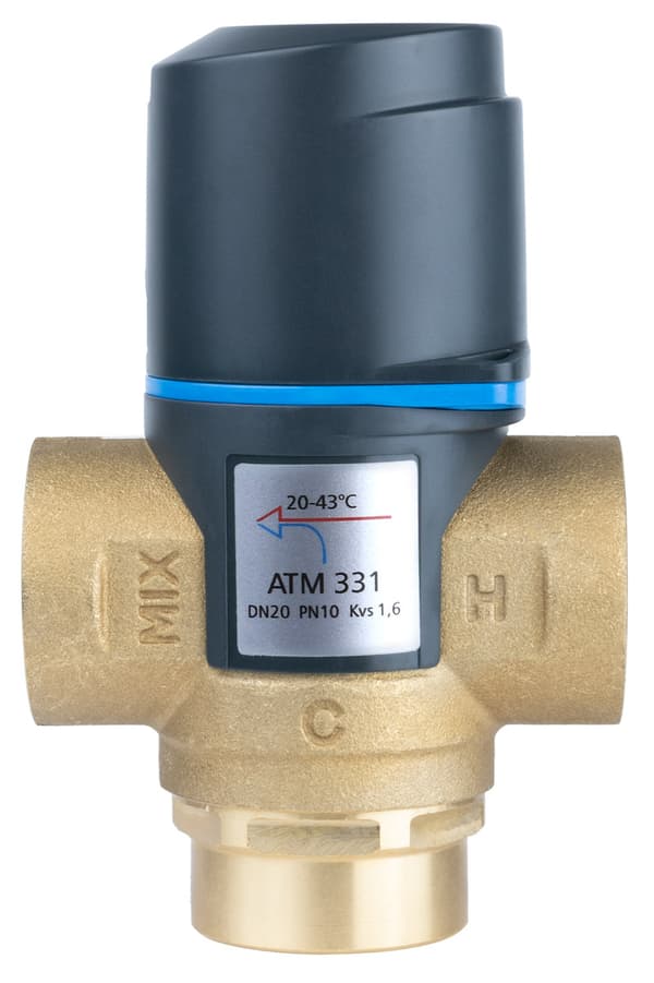 Termostatisk blandeventil ATM 331 DN20 RP 3/4 tommer temperaturområde 20-43 st C, Kvs 1,6 m3/t