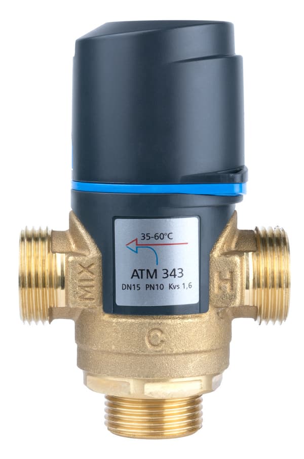 Termostatisk blandeventil ATM 343 DN15, G 3/4 tommer, temperaturområde 35-60 grader C, Kvs 1,6 m3/t