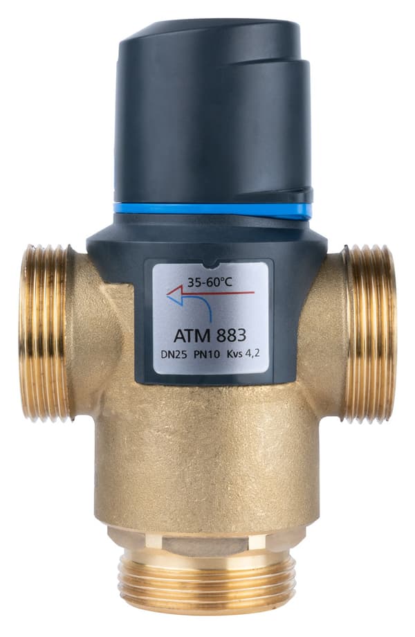 Termostatisk blandeventil ATM 883 DN25, G1 1/4 tommer, temperaturområde 35-60 grader C, Kvs 4,2