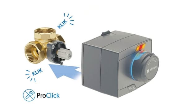 Styresæt: 4-vejs roterende blandeventil ARV 485 ProClick DN32, Rp1 1/4 tomme, Kvs 16 + elektrisk aktuator ARM 343 ProClick