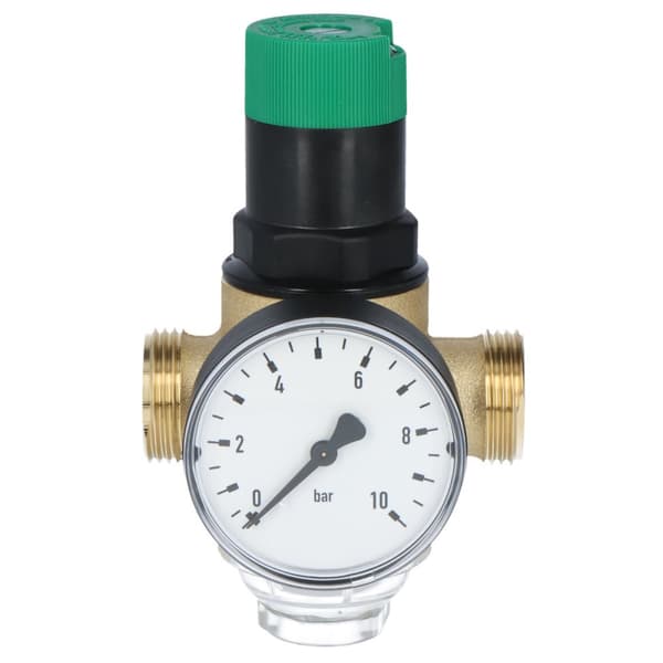 Trykregulator, med forskruninger, 3/4 tomme, med manometer 0-10 bar