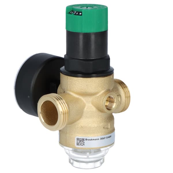 Trykregulator, med forskruninger, 3/4 tomme, med manometer 0-10 bar