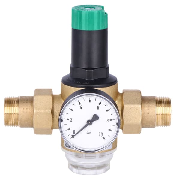 Trykregulator, med forskruninger, 1 tomme, med manometer 0-10 bar
