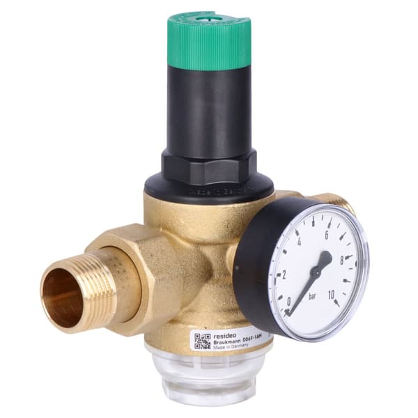 Trykregulator, med forskruninger, 1 tomme, med manometer 0-10 bar