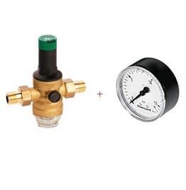 Trykregulator, med forskruninger, 1 tomme, med manometer 0-10 bar
