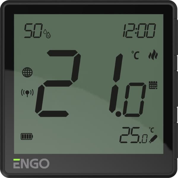 Temperaturregulator Internet, ENGO EONE-BATB overflademonteret, 24 timer, ZigBee, sort, batteridrevet