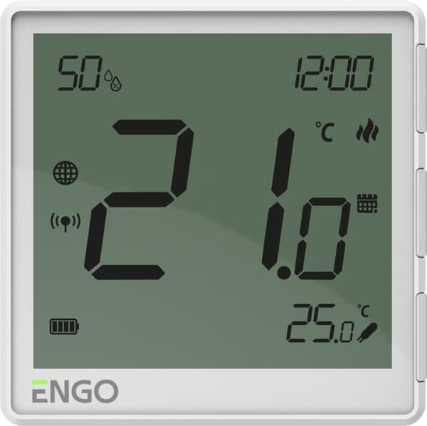 Temperaturregulator Internet, ENGO EONE-BATW overflademonteret, 24 timer, ZigBee, hvid, batteridrevet