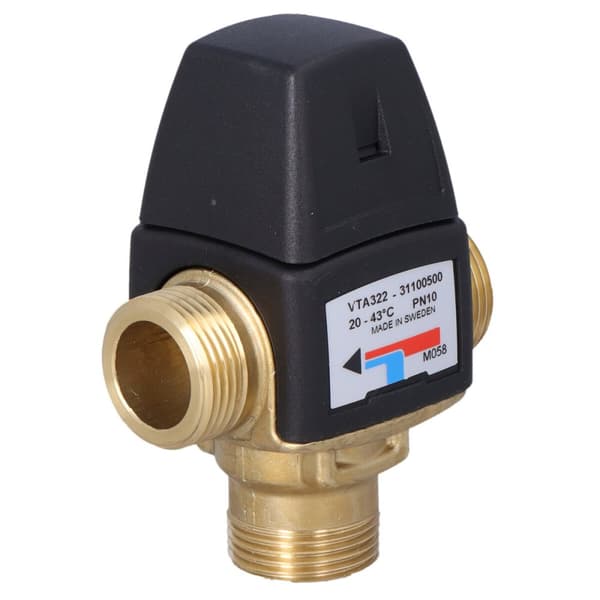 Termostatisk blandeventil VTA322, temperaturregulator 20-43 °C, KVS 1,5, udvendig gevind 3/4 tomme