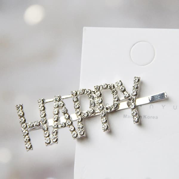 Hårnål med ordet '' Happy '' i rhinestone hårklip