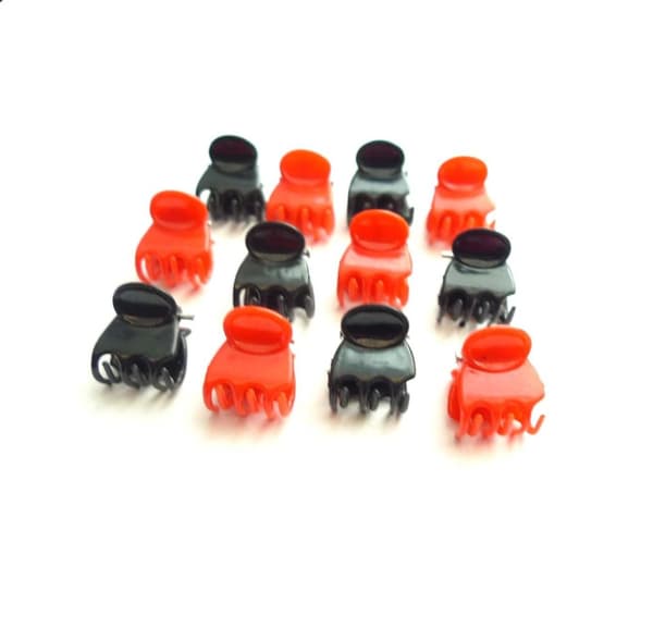 Hårklämmor små Röd & Svart12-pack