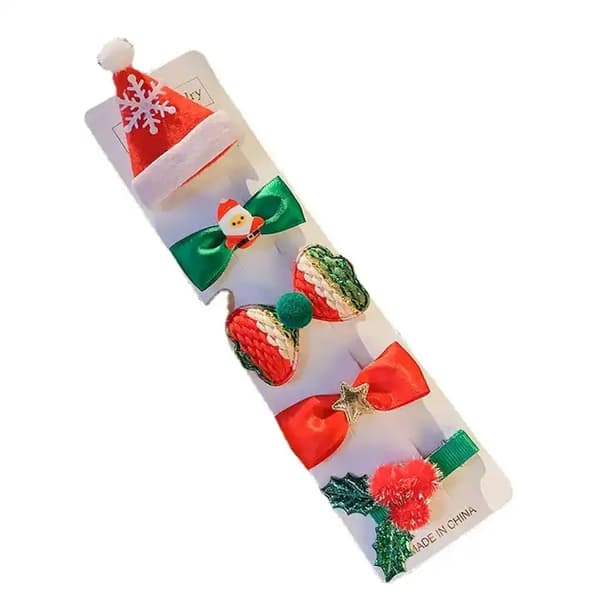 Sett med hårspenner med juletema, juletre, nisse, stjerne, snømann