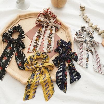 Klassisk Scrunchie sløjfe vintage print blomster bånd farver