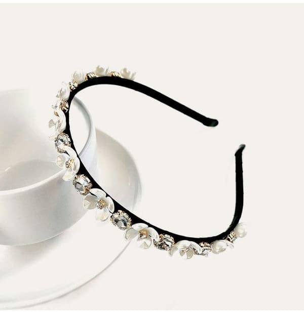 Handmade Luxurious black tiara with white flowers and diamonds