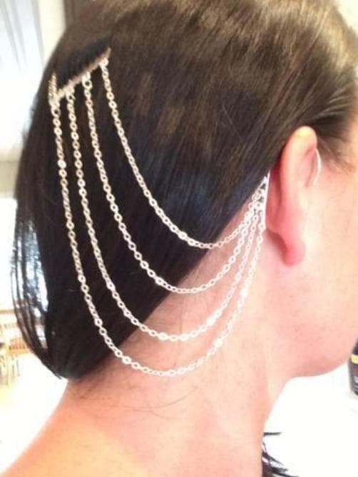 Hårsmycke Hårkam Håraccessoar Ear Cuff Wrap med Kedjor - Silver