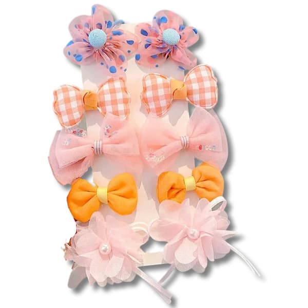 Sett med fargerike buer hårklips blomster perler