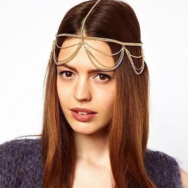 Retro Hårsmycke / Boho Bohemiskt Hår Smycke med Guld Kedjor