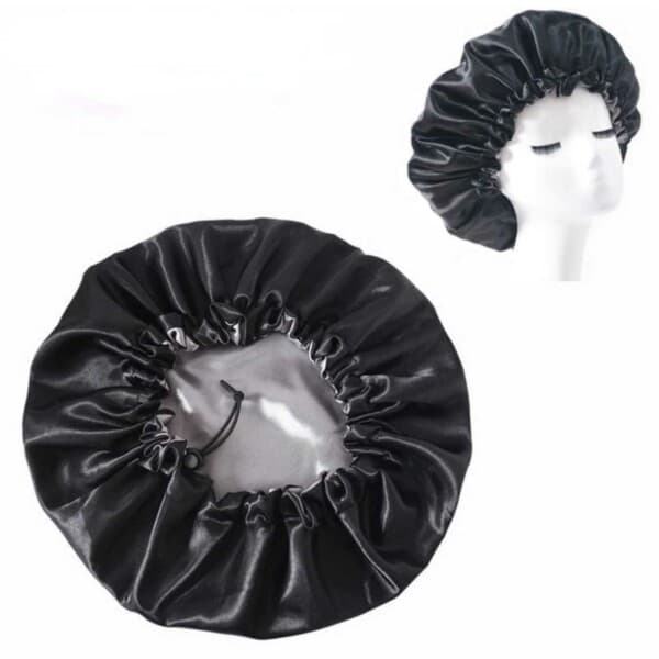 Sovmössa – Satin Hårvårdsmössa Bonnet – Justerbar Sleep Cap Svart