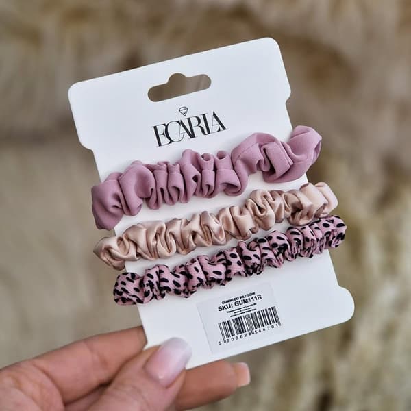 3-pack Scrunchies Hårsnoddar Hårband Håraccessoar - Rosa & Beige