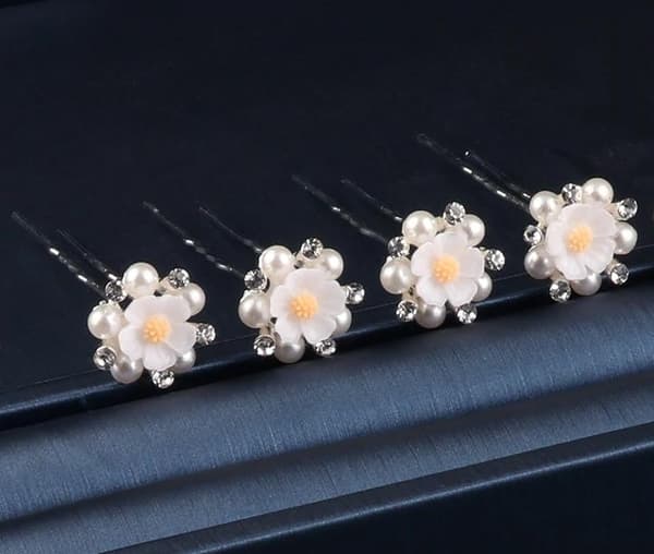4 st Hårnålar Hårsmycke - Vit Blomma Strass Bröllop Fest