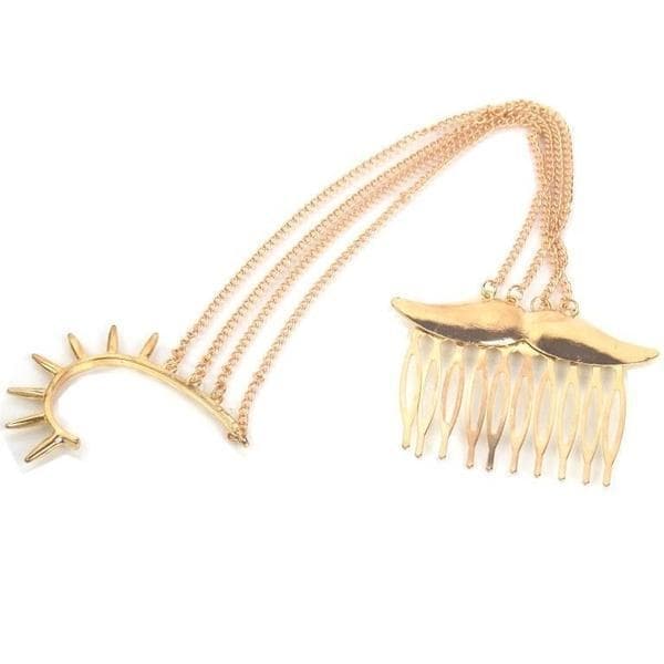 Hårsmycke Hårkam Håraccessoar Ear Cuff Wrap Spikes Kedjor Guld
