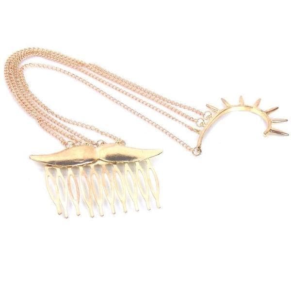 Hårsmycke Hårkam Håraccessoar Ear Cuff Wrap Spikes Kedjor Guld