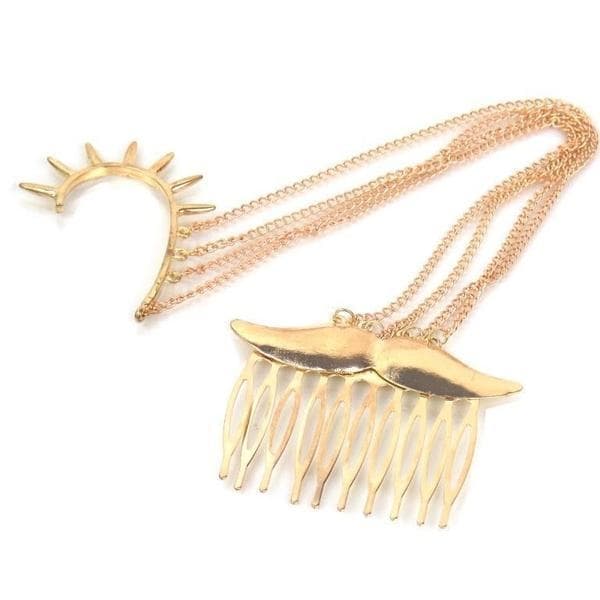 Hårsmycke Hårkam Håraccessoar Ear Cuff Wrap Spikes Kedjor Guld