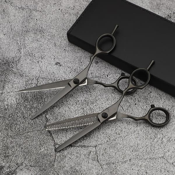 Professionelt frisørsæt - sort saks, kam, etui - 4 dele - Luksus