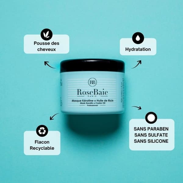 Mask - RoseBaie - Ricinolja - 500 ml - Parabenfri - Alla hårtyper