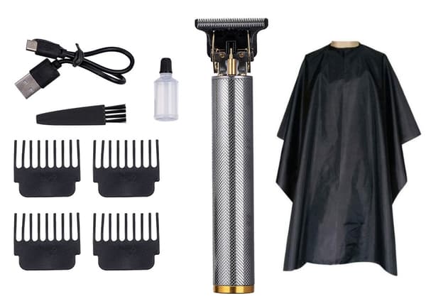 Hår & Skäggtrimmer Deluxe Kit + Gratis Frisörförkläde - Silver