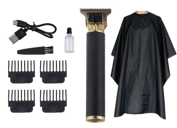 Hår- og skægtrimmer Deluxe Kit + gratis frisørforklæde - Sort