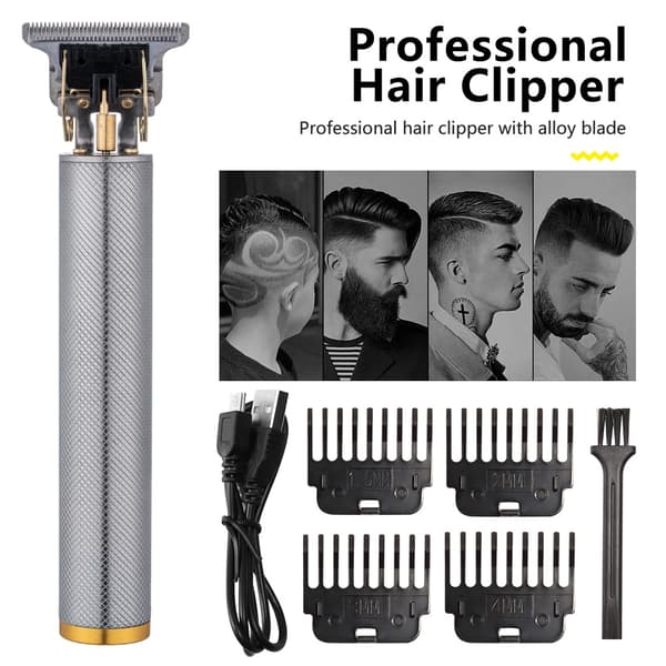 Hår- og skægtrimmer Deluxe Kit + gratis barberforklæde - sølv