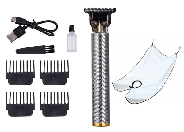 Hår & Skäggtrimmer Deluxe Kit + Gratis rakförkläde - Silver
