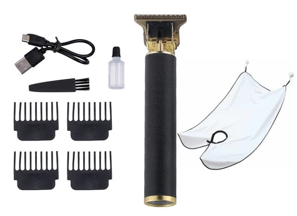 Hår & Skäggtrimmer Deluxe Kit + Gratis rakförkläde - Svart