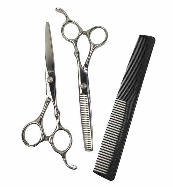 Kampaamosakset &amp; harvennussakset Deluxe kampaamo setti + ilmainen esiliina