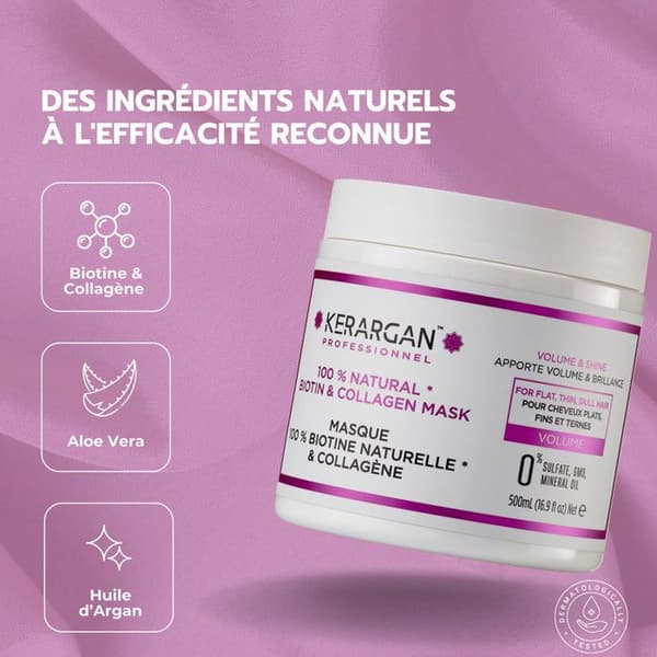 Kerargan - Hårmask med biotin och kollagen för att återställa styrka och glans till ditt hår.