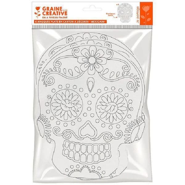 6 platta kartongmasker att färglägga - mexikansk Calavera