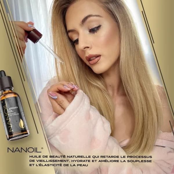Nanoil Argan Oil 50ml - naturlig, kallpressad och oraffinerad arganolja för ansikts-, kropps- och hårvård
