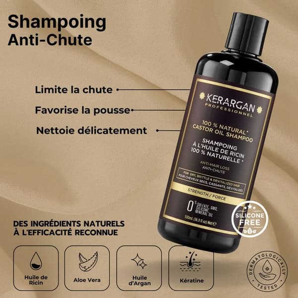 Kerargan - Schampo och mask med ricinolja, argan och kamomill för att stimulera tillväxten av ditt hår.