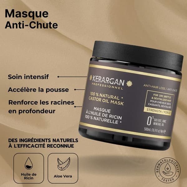 Kerargan - Schampo och mask med ricinolja, argan och kamomill för att stimulera tillväxten av ditt hår.