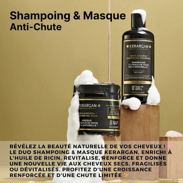 Kerargan - Schampo och mask med ricinolja, argan och kamomill för att stimulera tillväxten av ditt hår.
