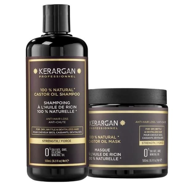 Kerargan - Schampo och mask med ricinolja, argan och kamomill för att stimulera tillväxten av ditt hår.