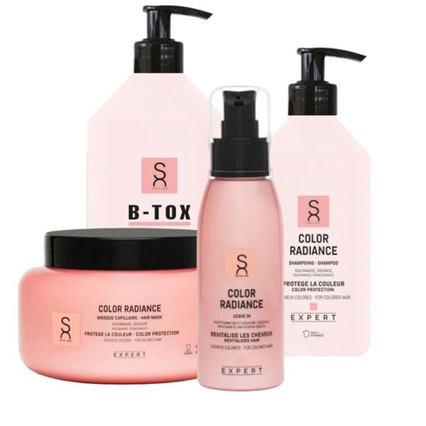 Coffret de Soins Couleur Éclat - Sacha Care - Shampoing 500ml - Masque 500ml - B-Tox 1000ml - Leave-In 100ml