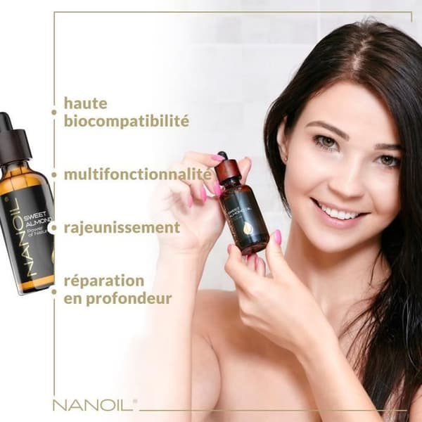 Nanoil Mandelolja 50ml – naturlig, kallpressad och oraffinerad mandelolja för ansikts-, kropps- och hårvård