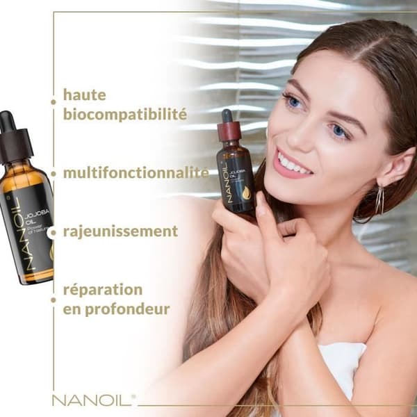Nanoil Jojobaolja – naturlig, kallpressad, oraffinerad jojobaolja för ansikts-, kropps- och hårvård